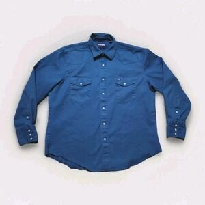 Vintage Wrangler Men's XL Teal Brush Popper Shirt‎ Pearl Snap